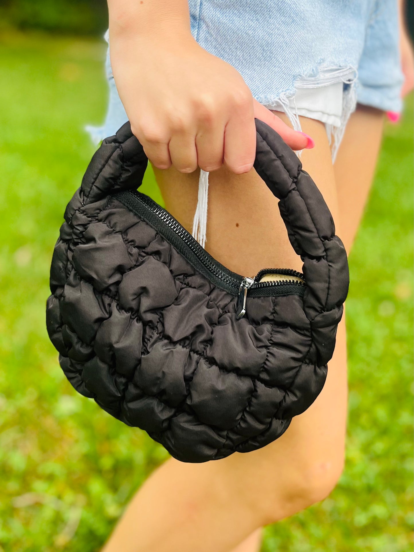 “Madison” bubble ruched clutch