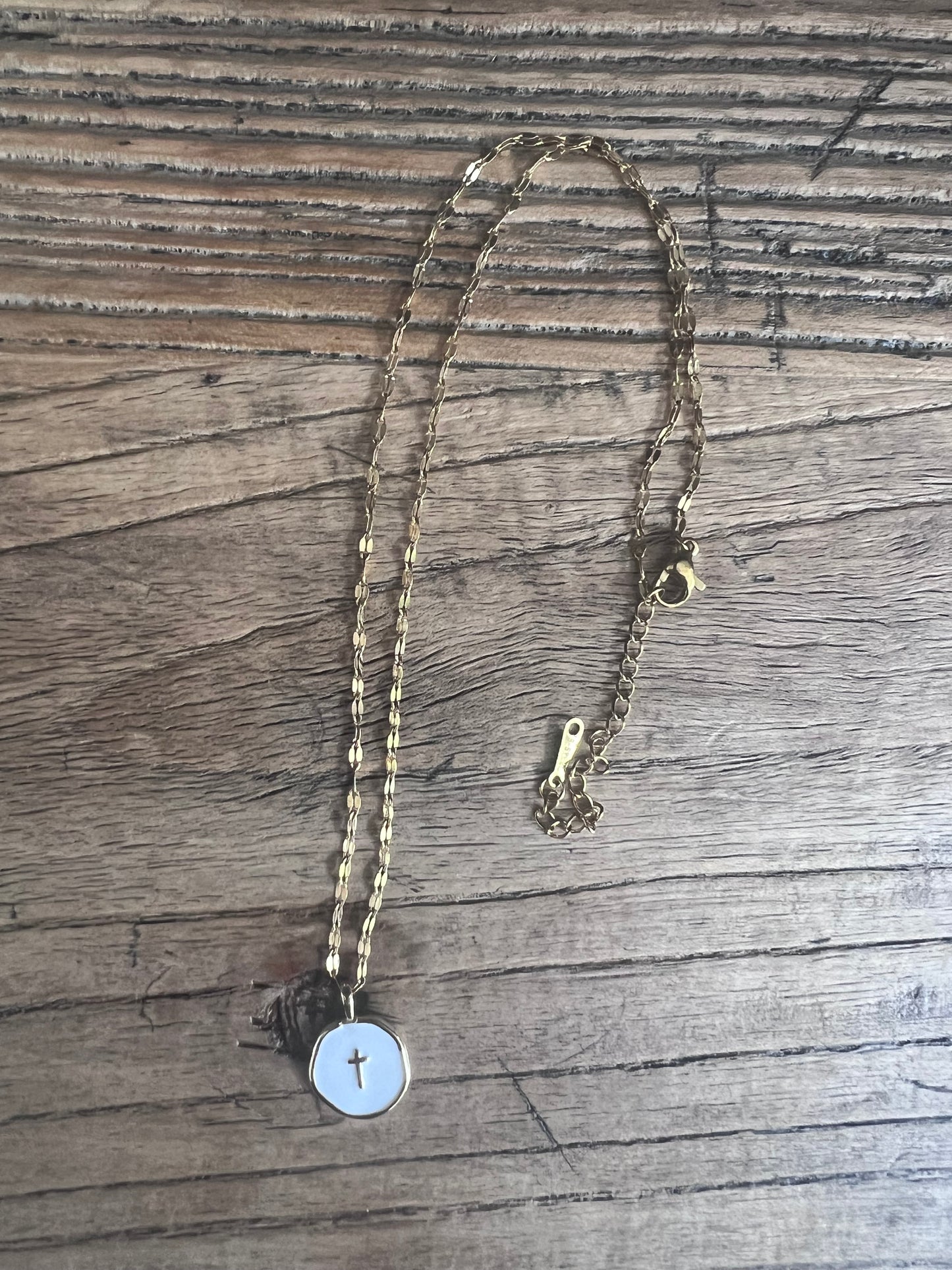 Gold & White cross necklace