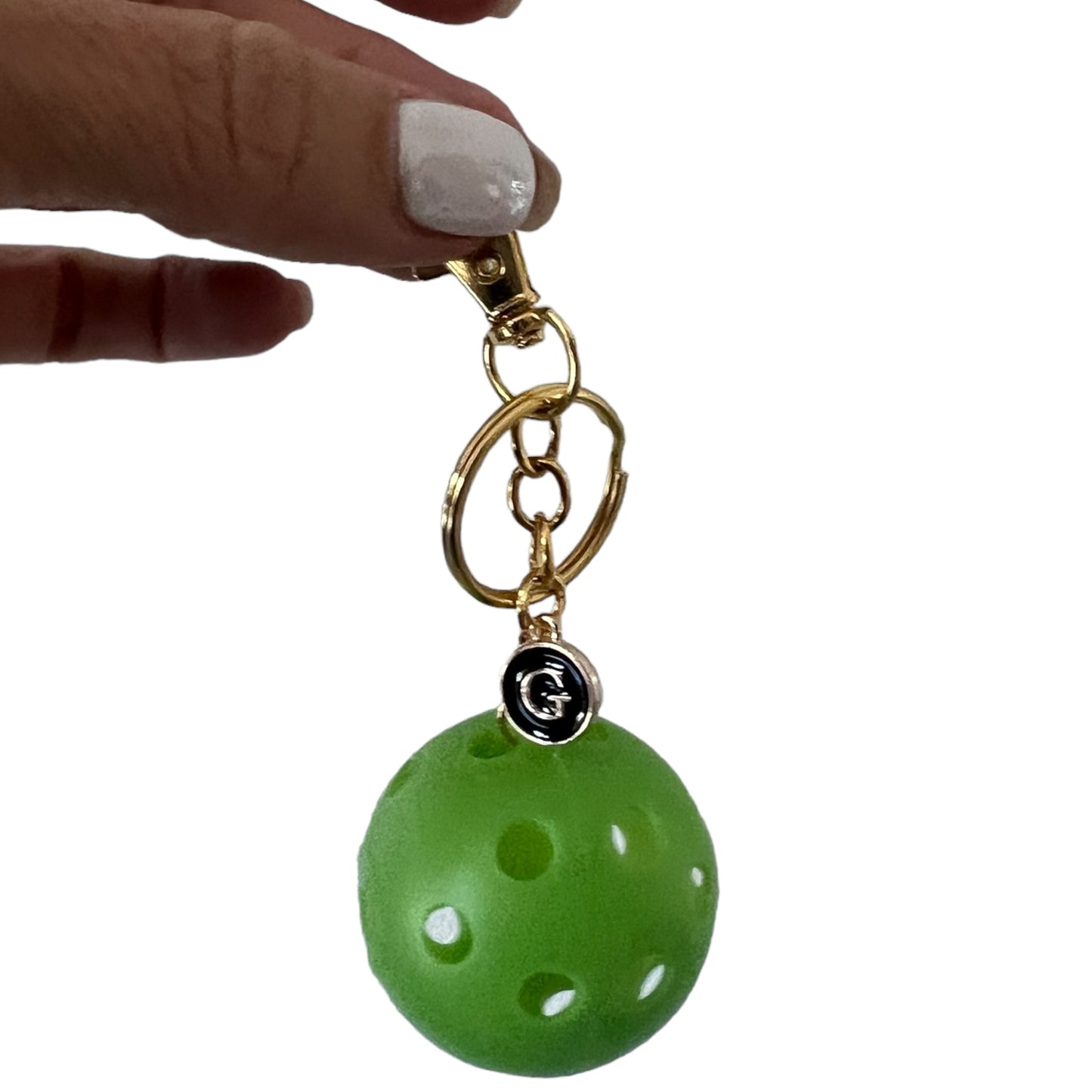 “Tiny Pickleball” keychain + initial