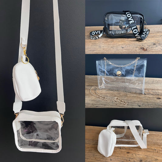 “Game Day” clear stadium crossbody + phone connector