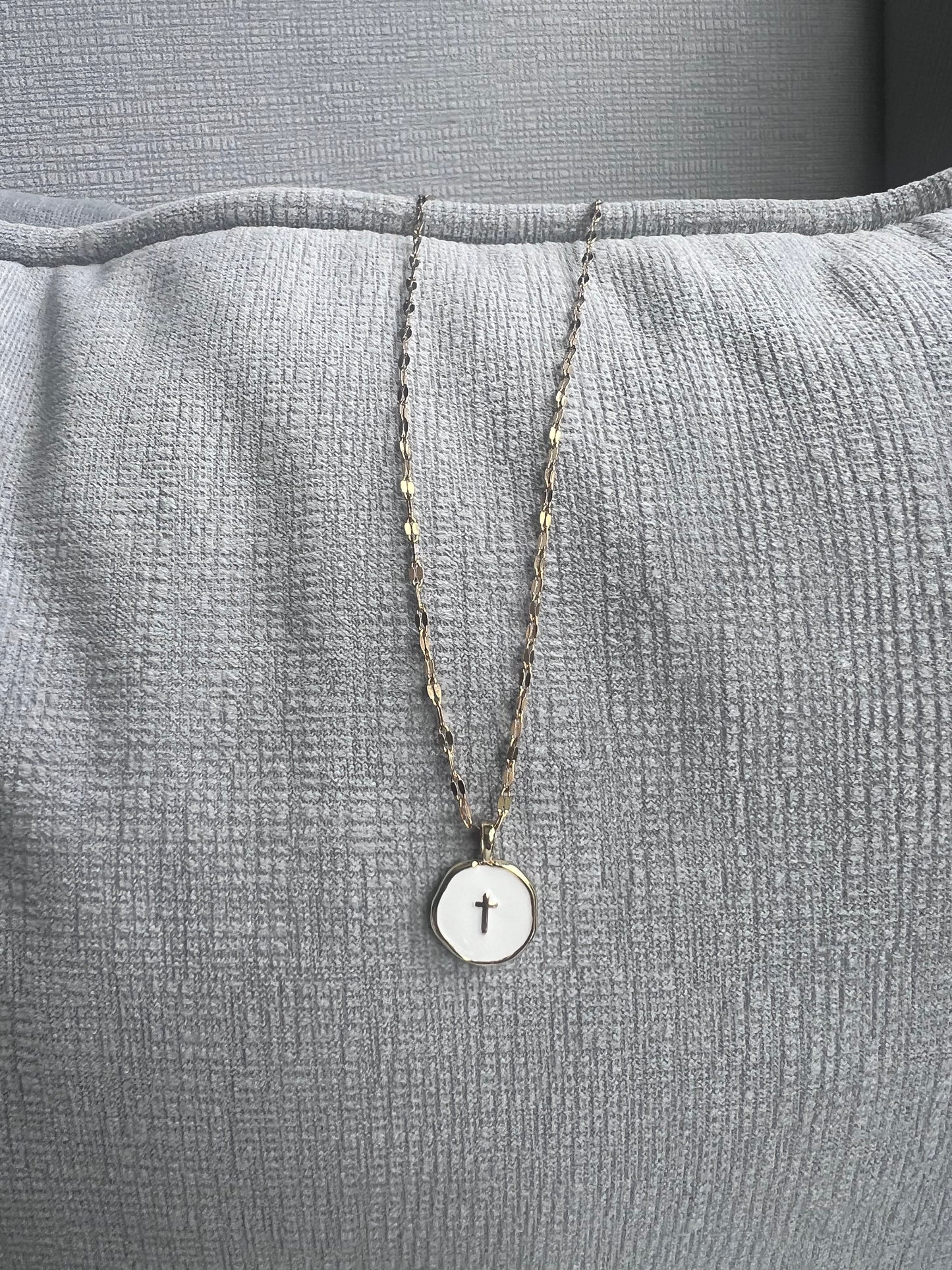 Gold & White cross necklace