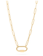 Gold paperclip carabiner charm holder necklace