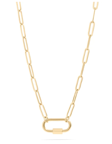 Gold paperclip carabiner charm holder necklace
