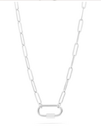 Stainless paperclip carabiner charm holder necklace