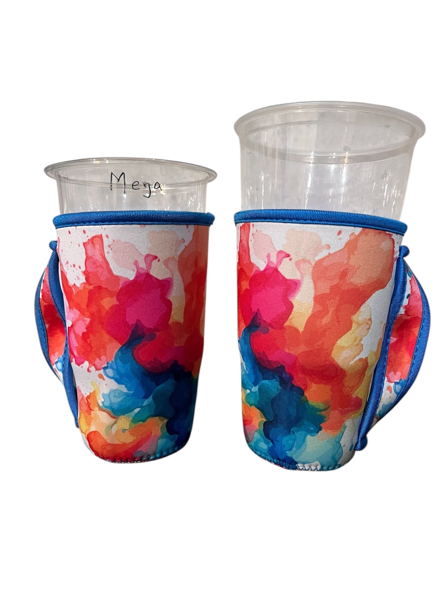 Tea sleeve with multiple colors In a watercolor splatter paint pattern