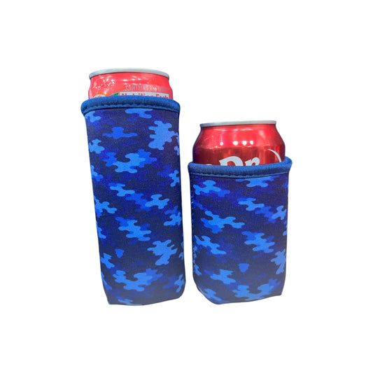 Blue Crew Camo slim and regular can sleeves