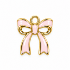 Pink and gold-tone enamel bow charm