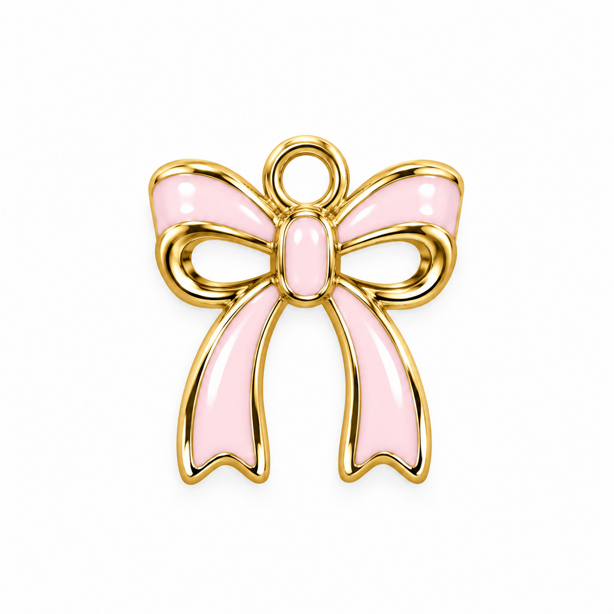 Pink and gold-tone enamel bow charm