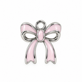 Pink and silver-tone enamel bow charm