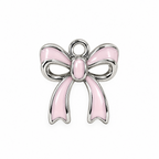 Pink and silver-tone enamel bow charm
