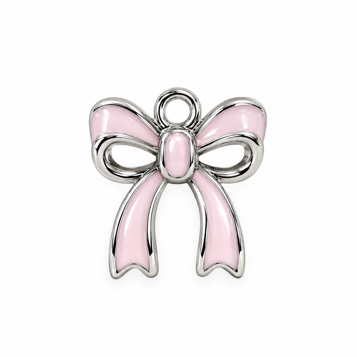 Pink and silver-tone enamel bow charm