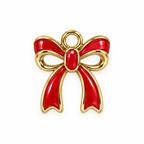 Red and gold-tone enamel bow charm