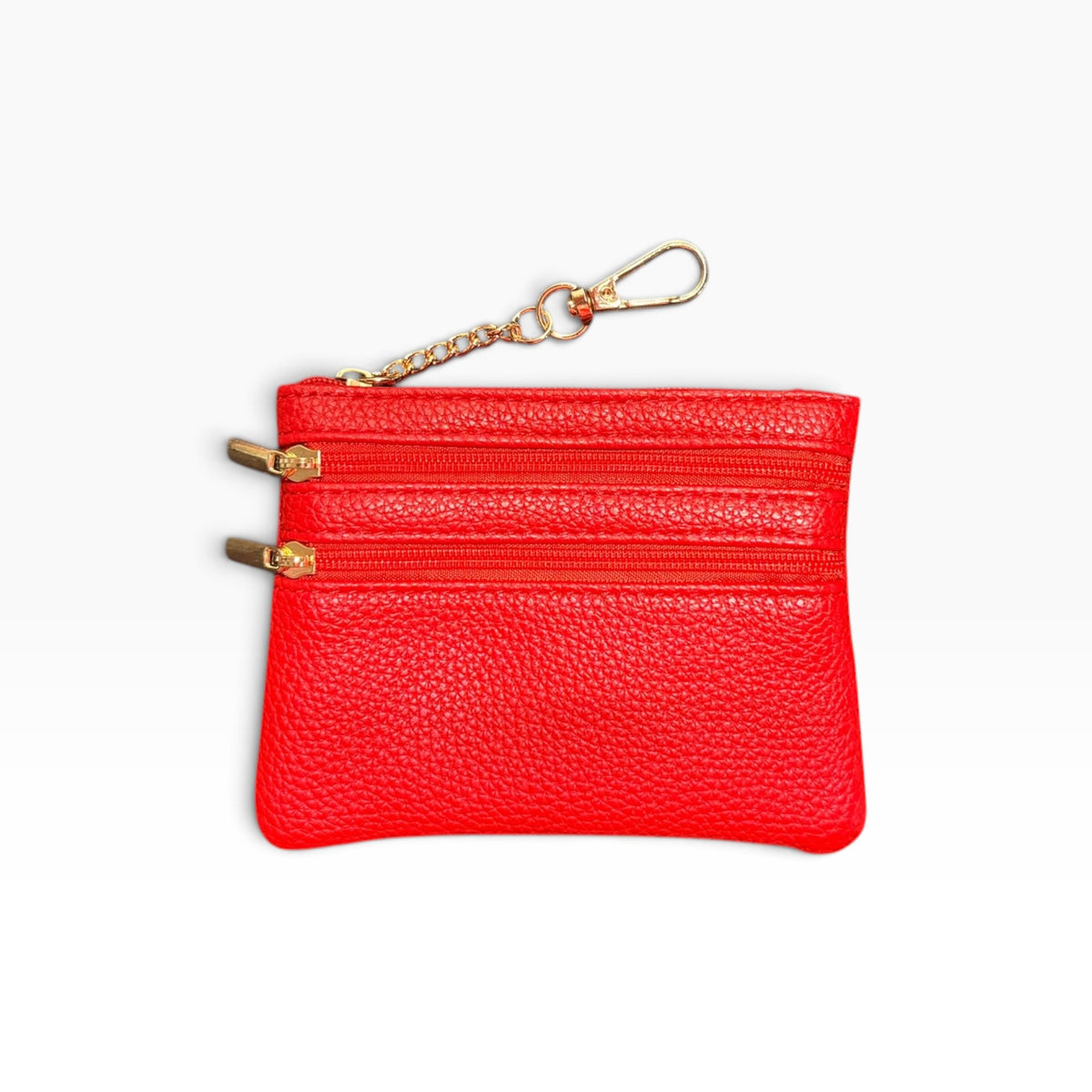 Red double zipper wallet with gold hardware
