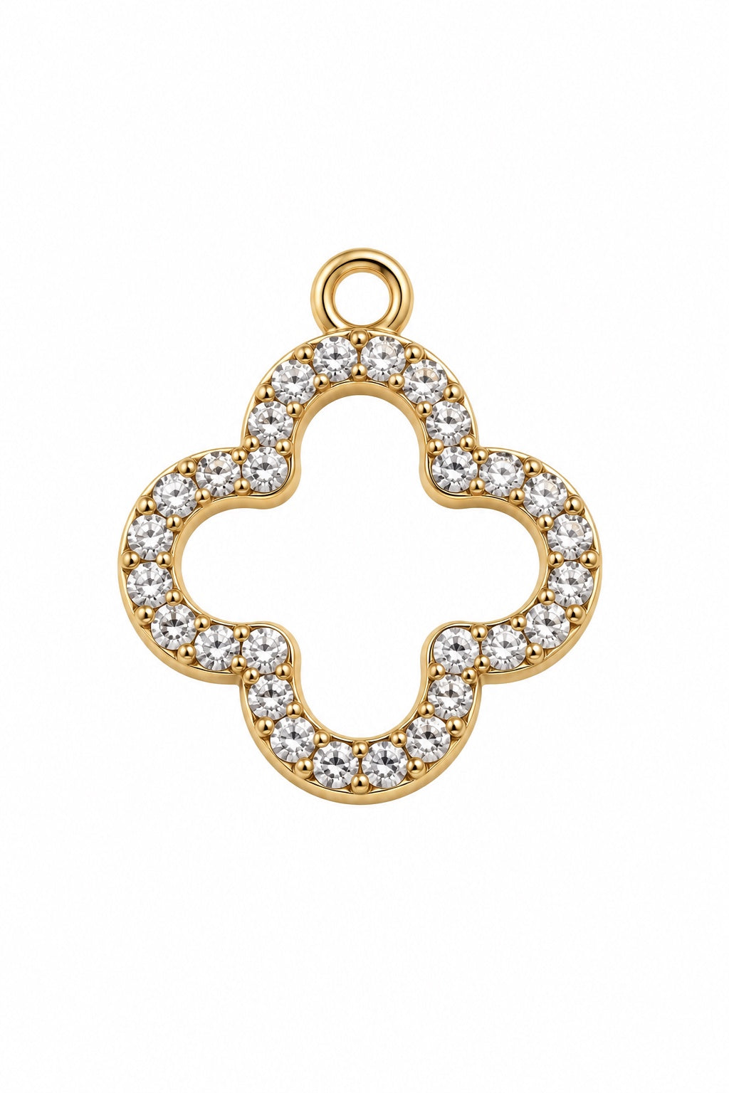 Gold-tone clover charm with clear crystal accents