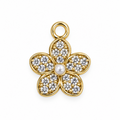 Crystal flower charm with pearl-like center and polished gold-tone finish