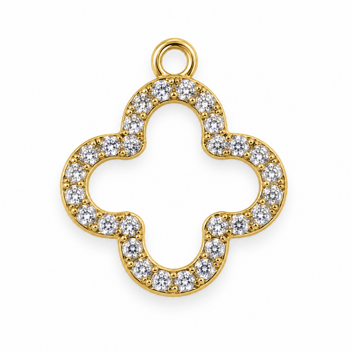 Crystal quatrefoil outline charm with polished gold-tone finish