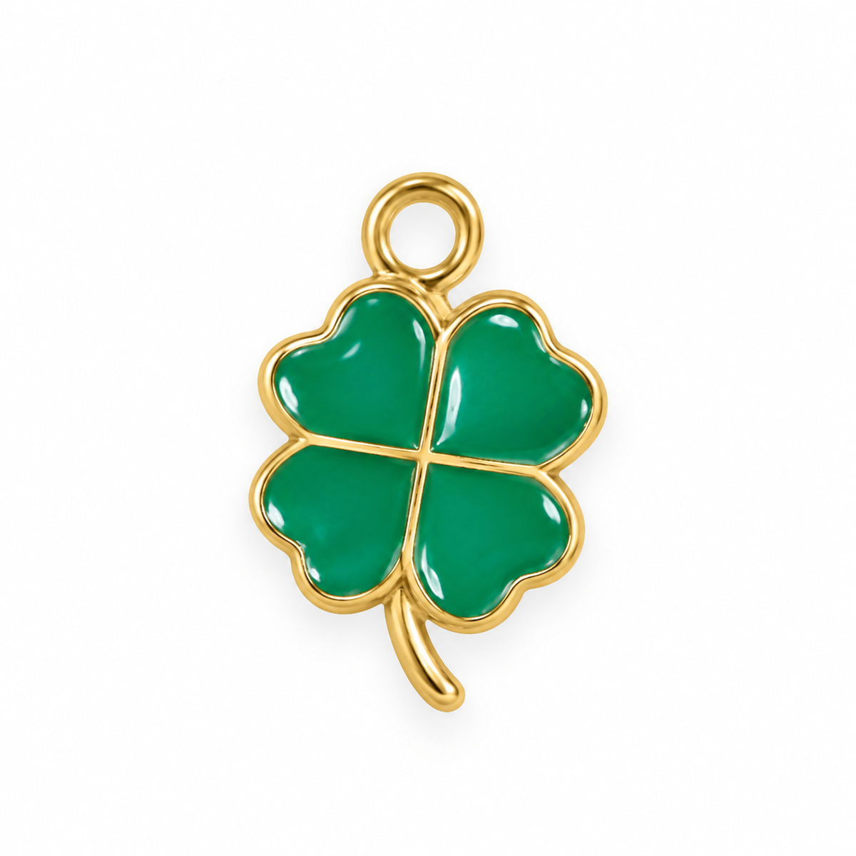Green enamel four leaf clover charm with gold-tone finish