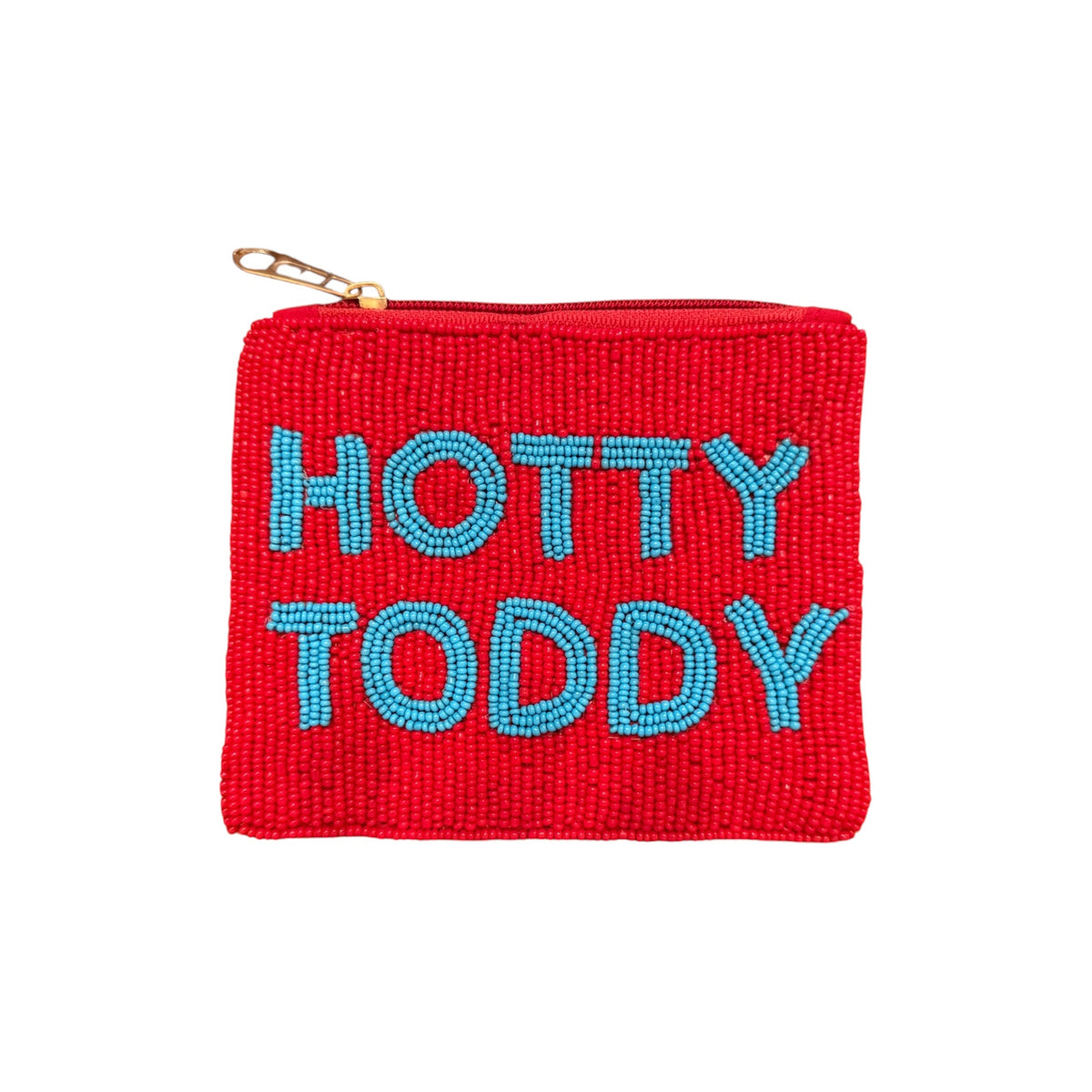 Hotty Toddy beaded coin purse with powder blue lettering