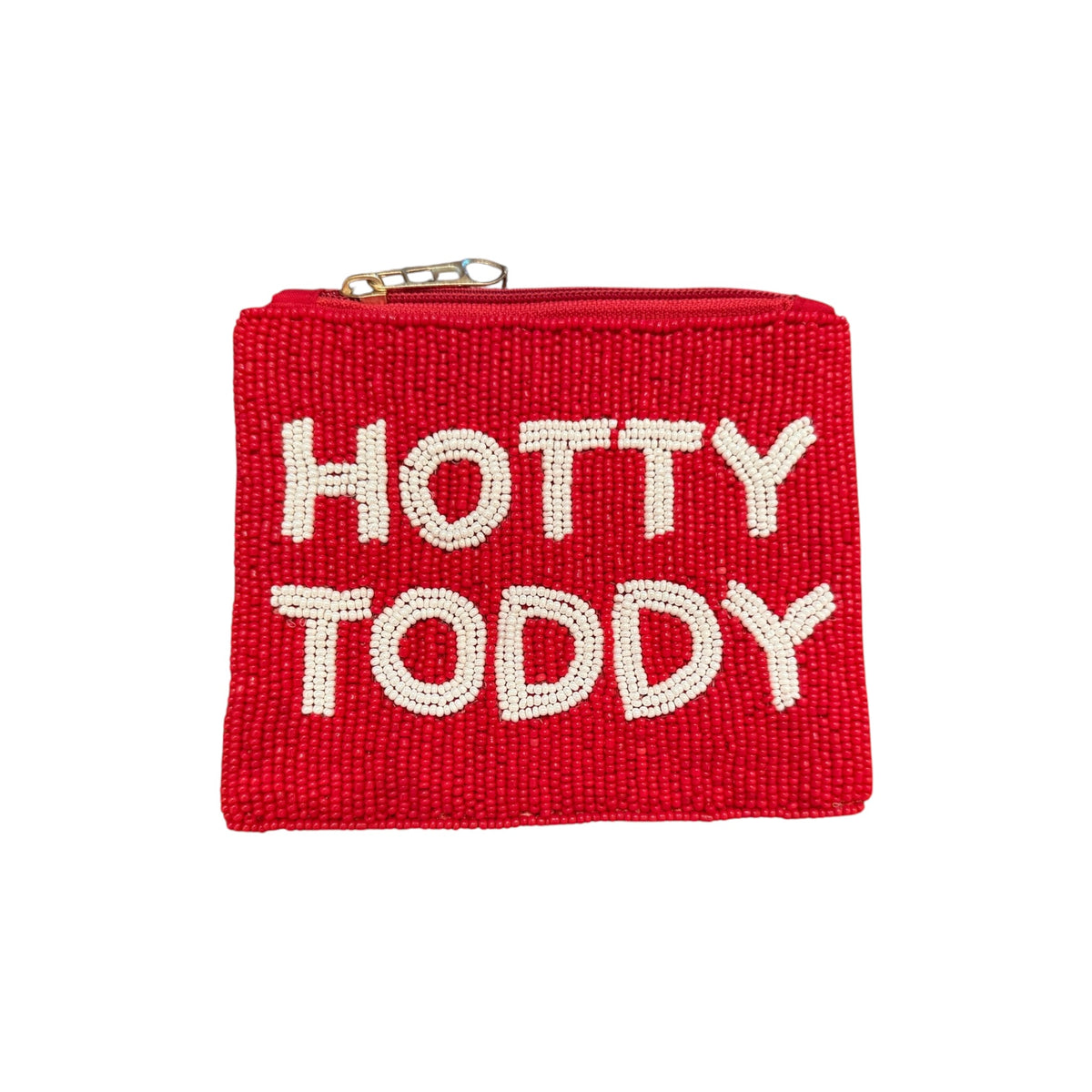 Hotty Toddy beaded coin purse with white lettering