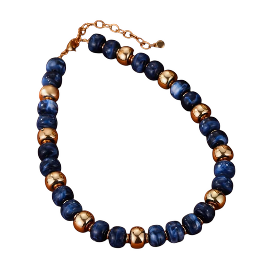 Hotty Toddy navy and gold beaded necklace