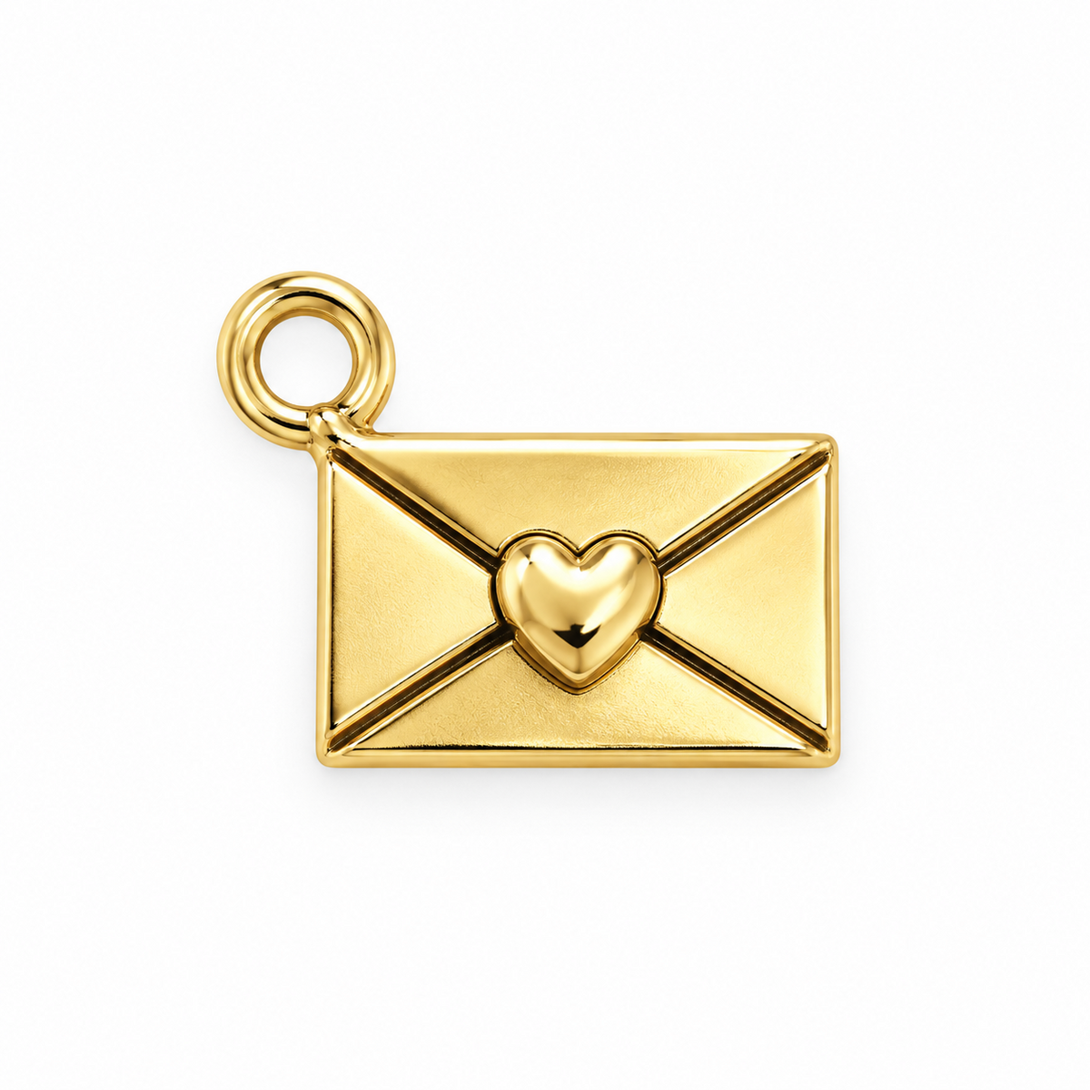 Love letter envelope charm with heart seal and polished gold-tone finish