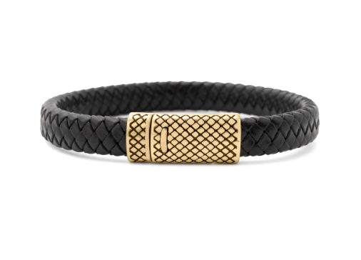 Men's Leather Metal Clasp Bracelet - gold
