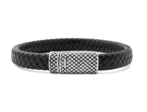 Men's Leather Metal Clasp Bracelet - stainless steel