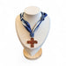 Navy scarf cross necklace with gold cross pendant