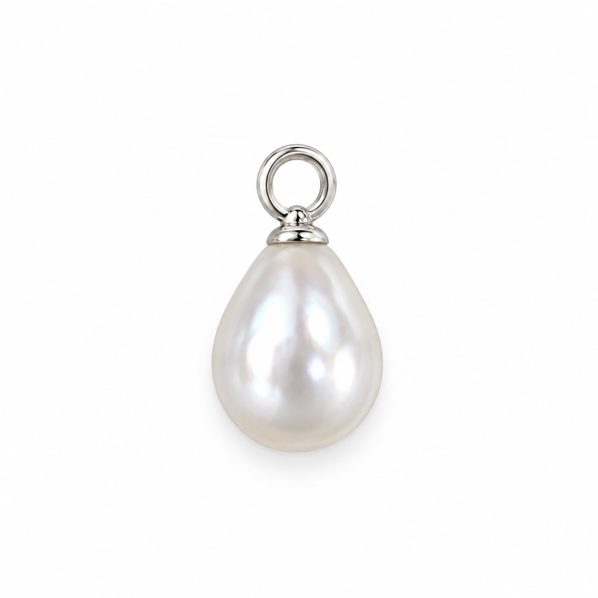 Pearl drop charm with polished silver-tone cap