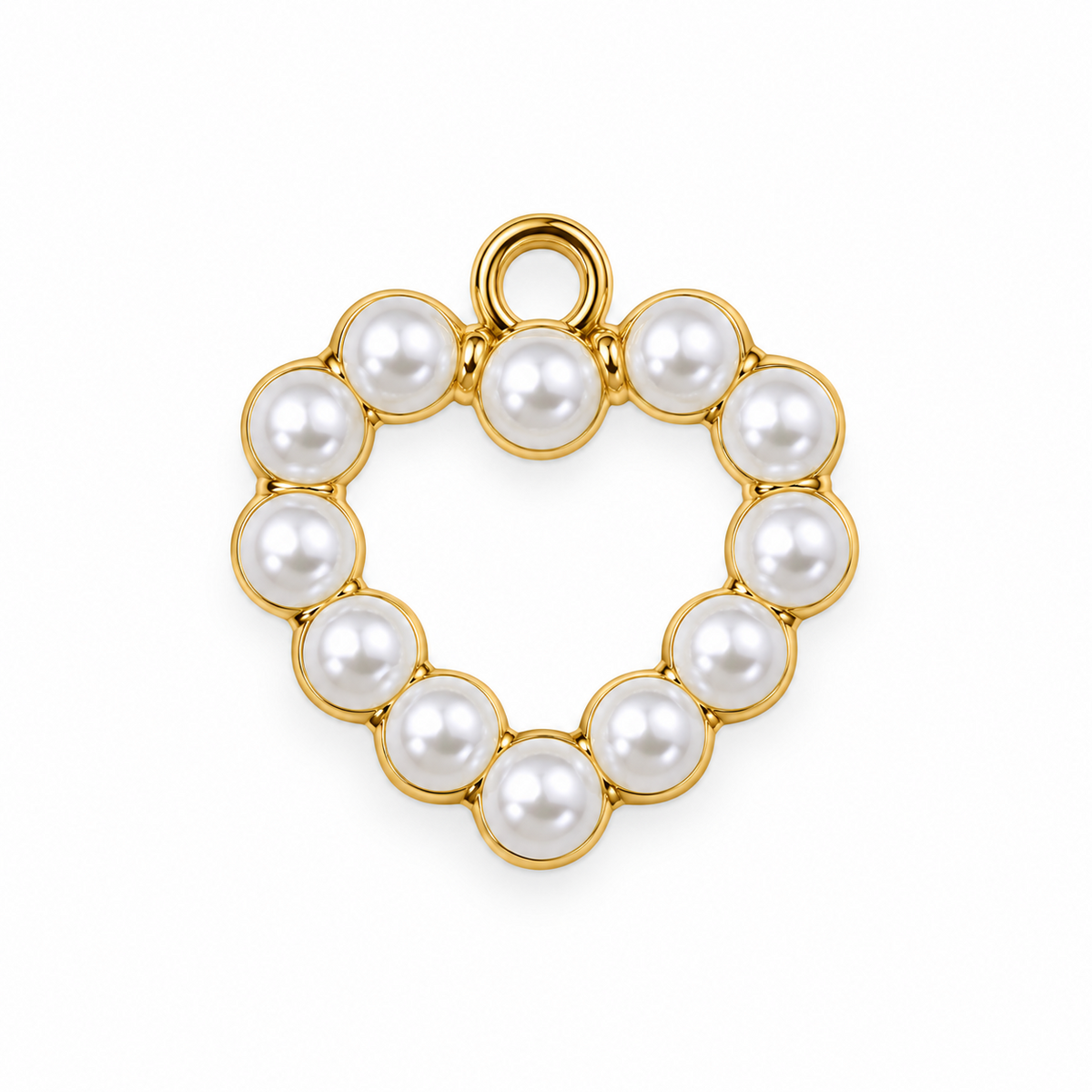Pearl heart charm with polished gold-tone finish