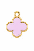 Pink enamel clover charm with gold-tone border