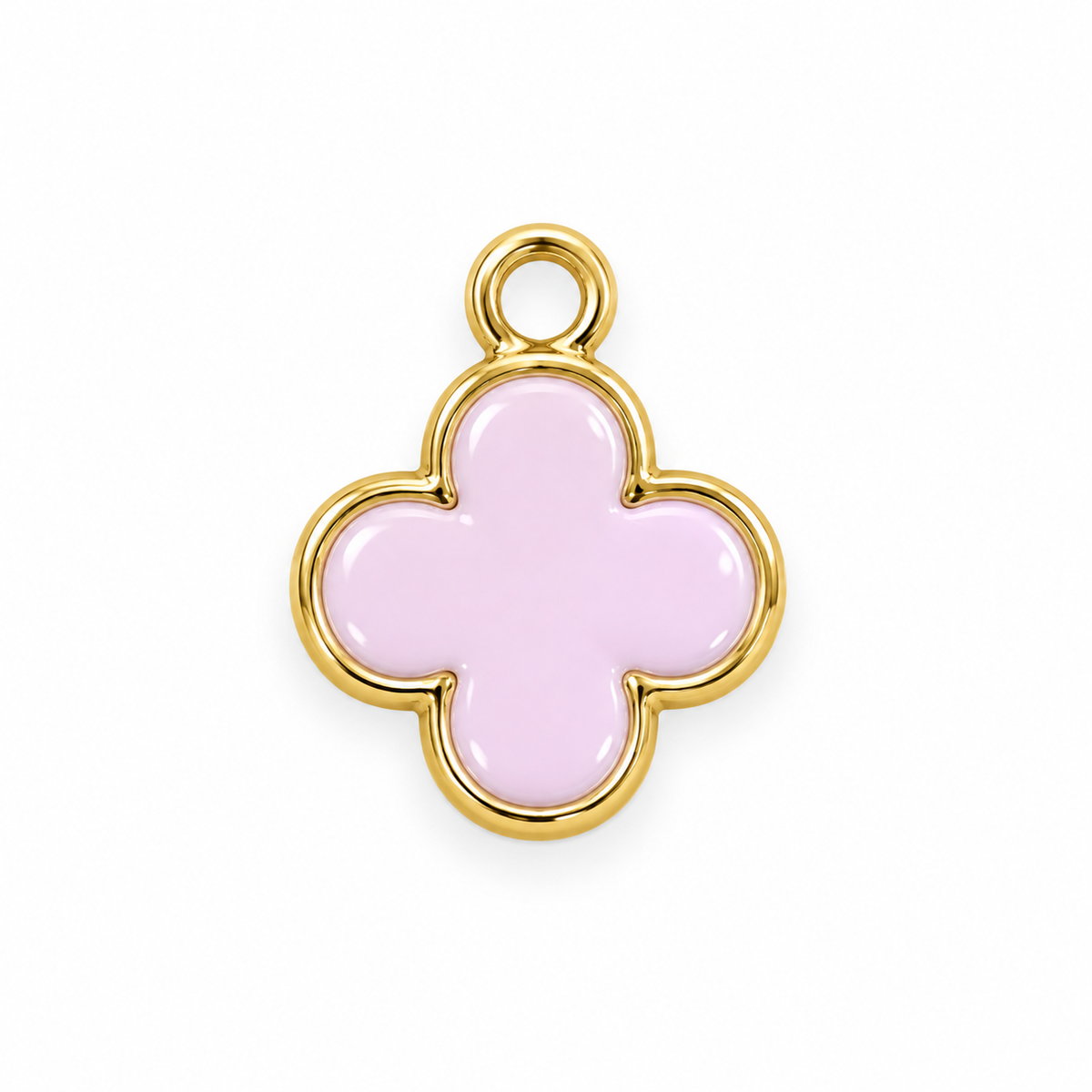 Pink enamel quatrefoil charm with gold-tone finish