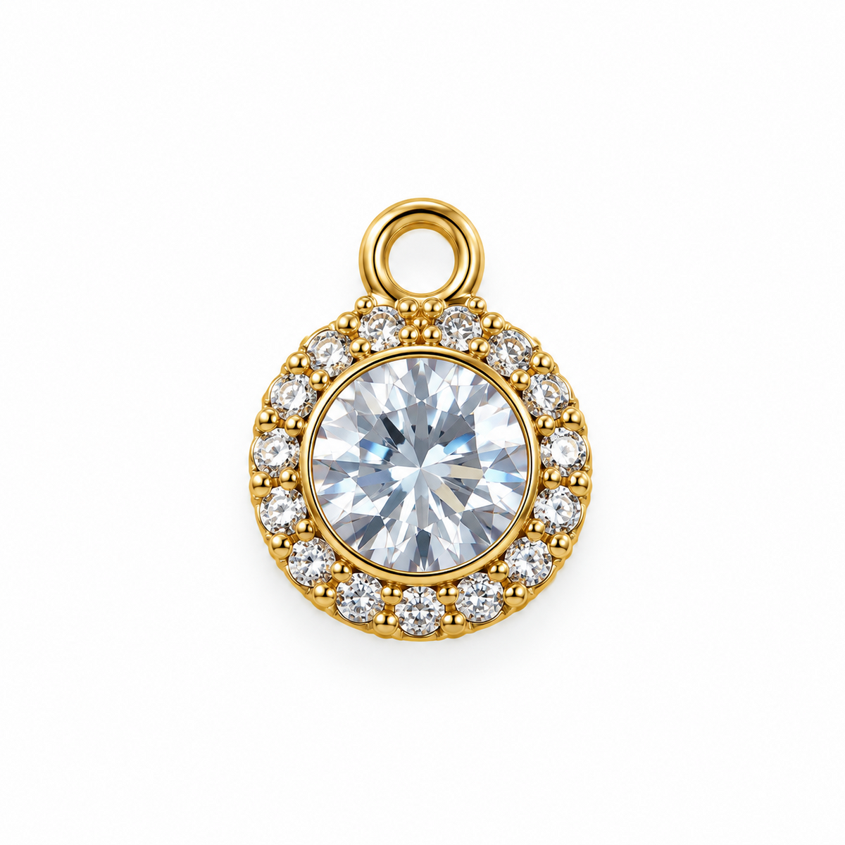 Round crystal halo charm with polished gold-tone finish