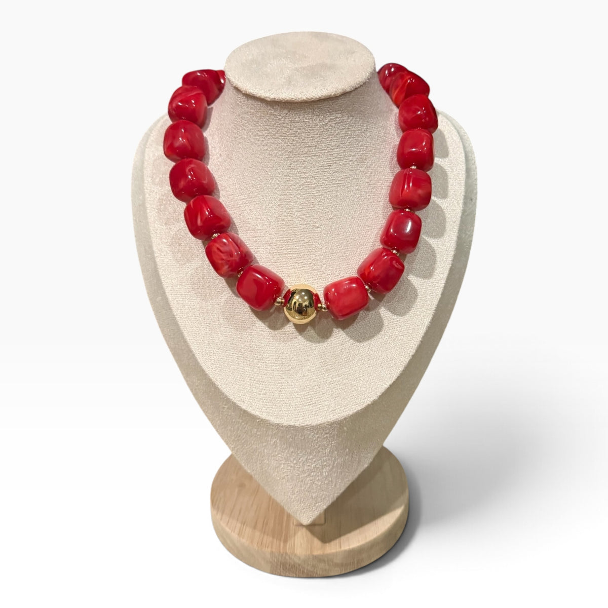 Ruby Crush red statement necklace with gold accent