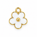 White enamel flower charm with polished gold-tone finish